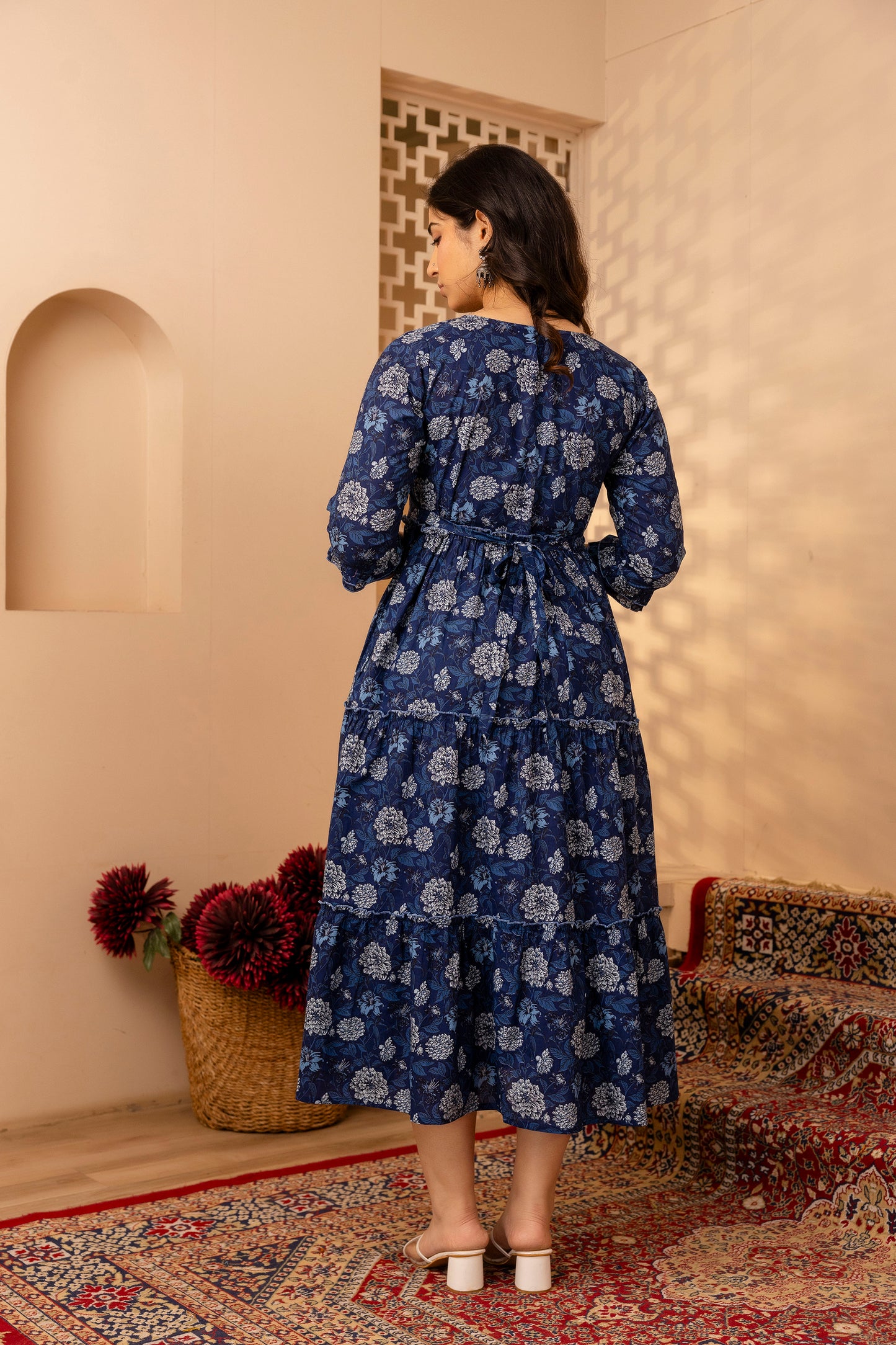 WOMOON blue maternity printed gown