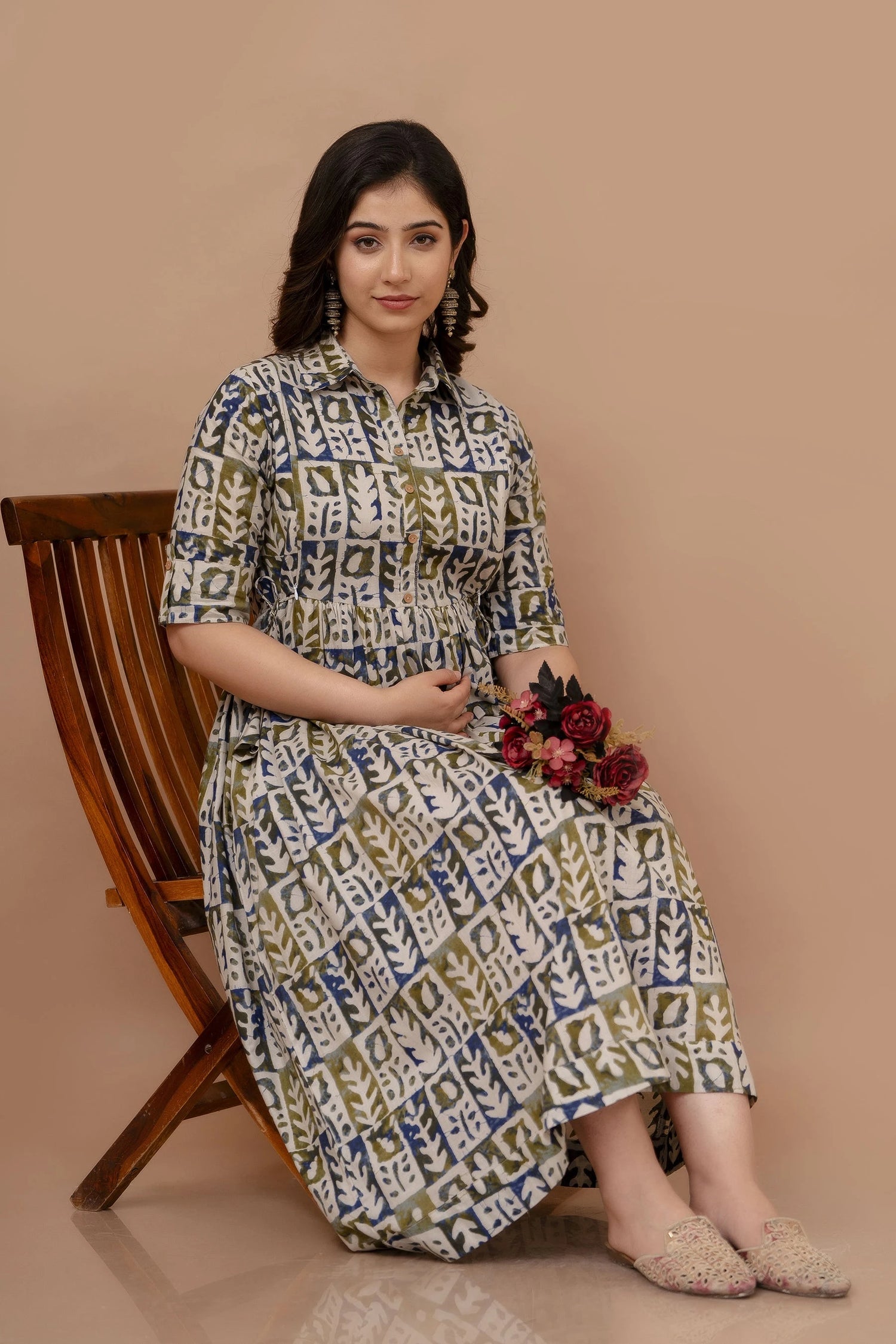 Elegant Printed Maternity Gown