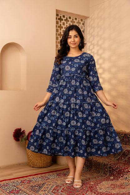 WOMOON blue maternity printed gown