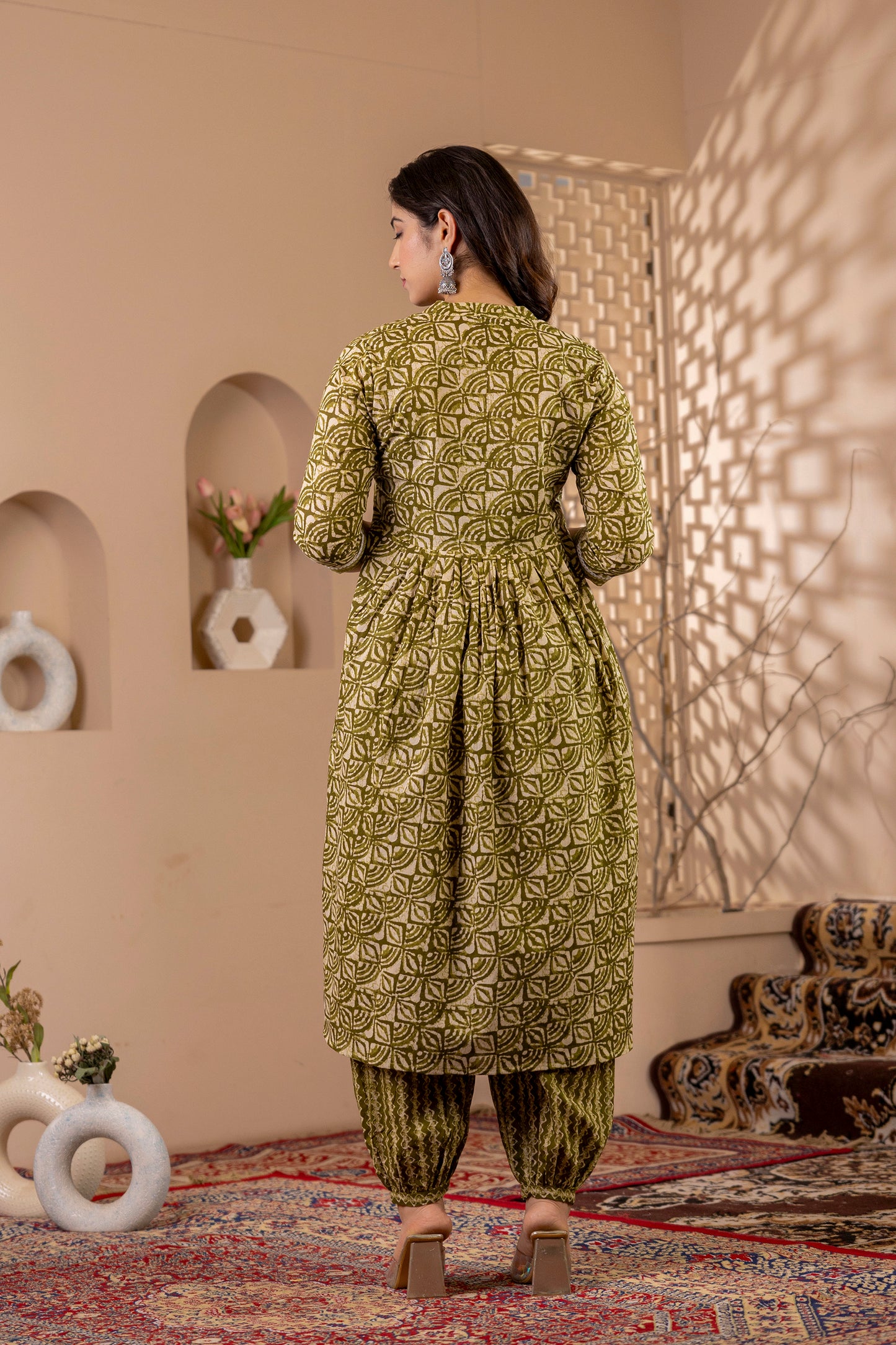 WOMOON Cotton Mehndi Green Batik printed Maternity kurta Salwar Set