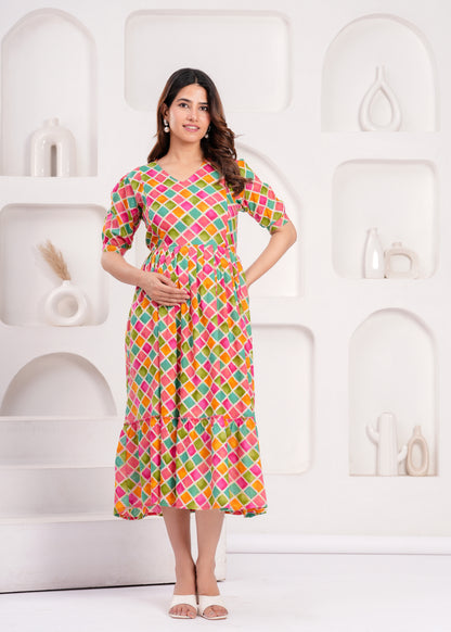 WOMOON Multi color Printed Pure Cotton Anarkali Maternity Kurta for her