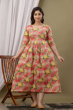 WOMOON Beige Printed Pure Cotton Anarkali Maternity Kurta For Her