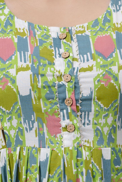 Womoon Green Printed Pure Cotton Anarkali Maternity Kurta for her