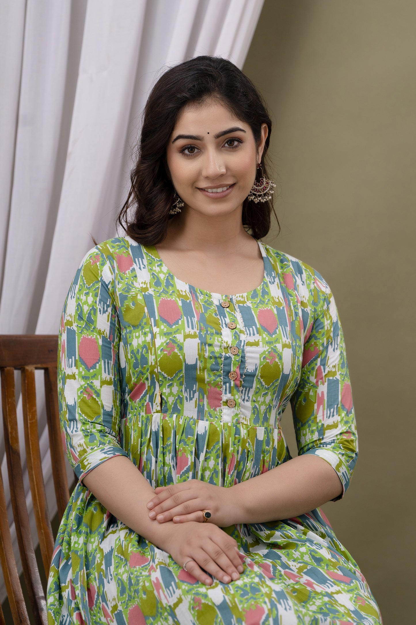 Womoon Green Printed Pure Cotton Anarkali Maternity Kurta for her