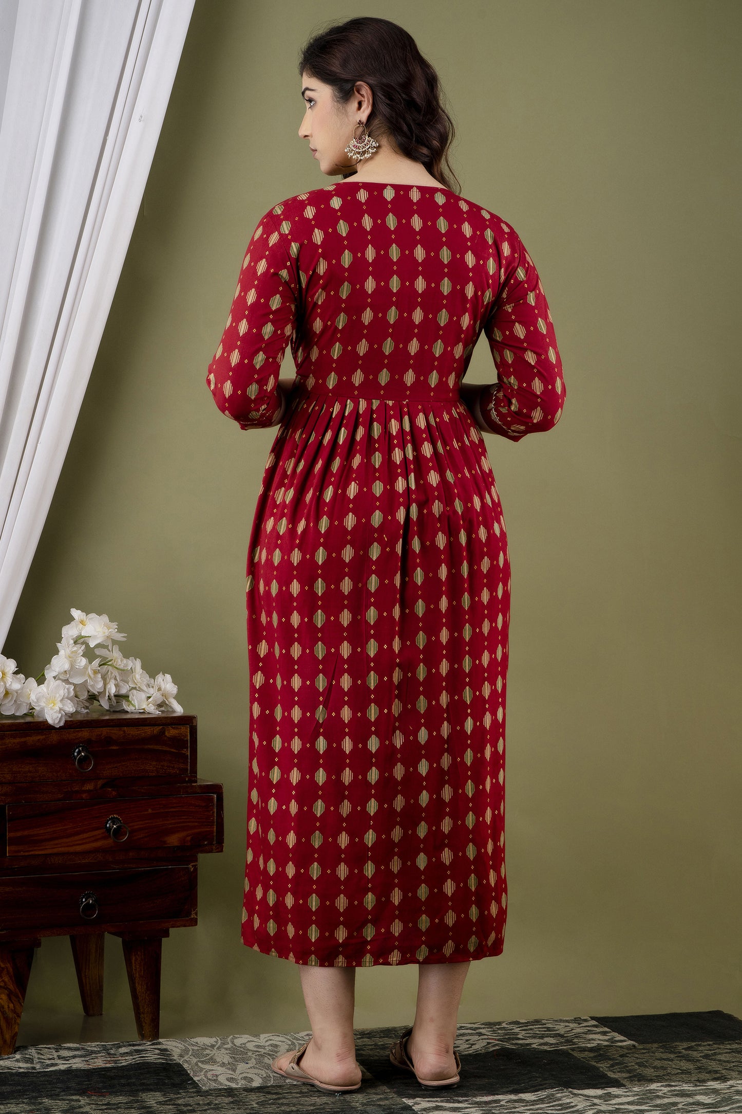 WOMOON Anarkali Maroon Printed Pure Rayon Anarkali Maternity Kurta