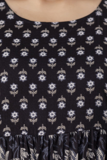 WOMOON Anarkali Black Maternity Gown | Pure Cotton Feeding | Maternity Gown For Her