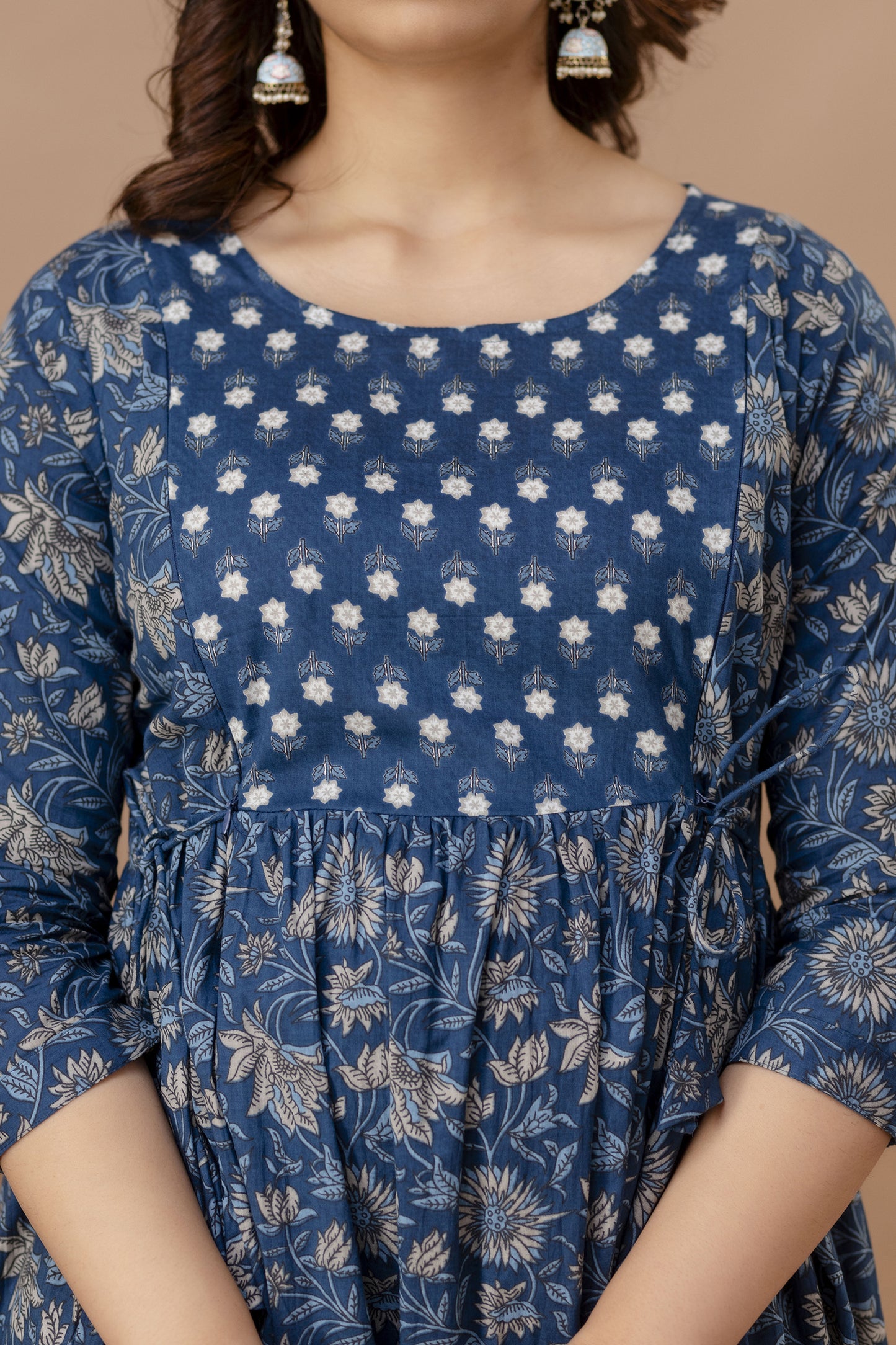 WOMOON Anarkali Blue Maternity Gown | Pure Cotton Feeding | Maternity Gown for her