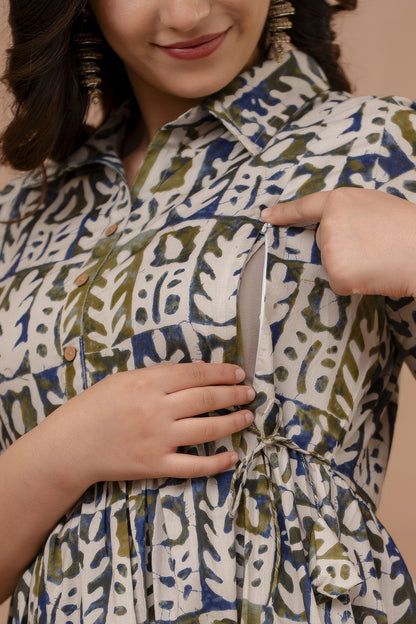 WOMOON Anarkali Multicolor Maternity Gown | Pure Cotton Feeding | Maternity Gown For Her