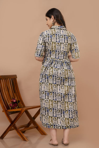 WOMOON Anarkali Multicolor Maternity Gown | Pure Cotton Feeding | Maternity Gown For Her