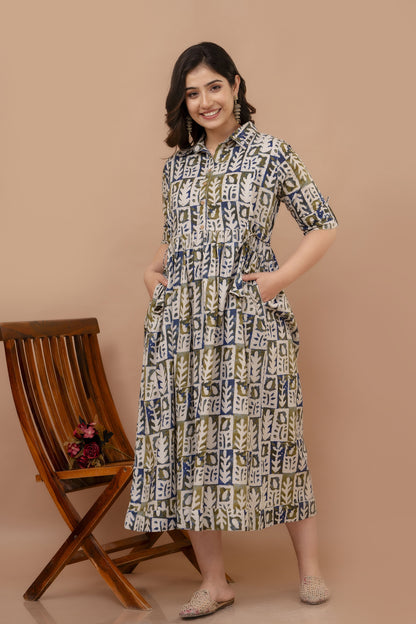 WOMOON Anarkali Multicolor Maternity Gown | Pure Cotton Feeding | Maternity Gown For Her