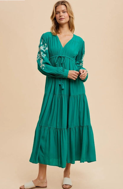 Womoon Embroidered Long Sleeve Maternity Maxi Dress