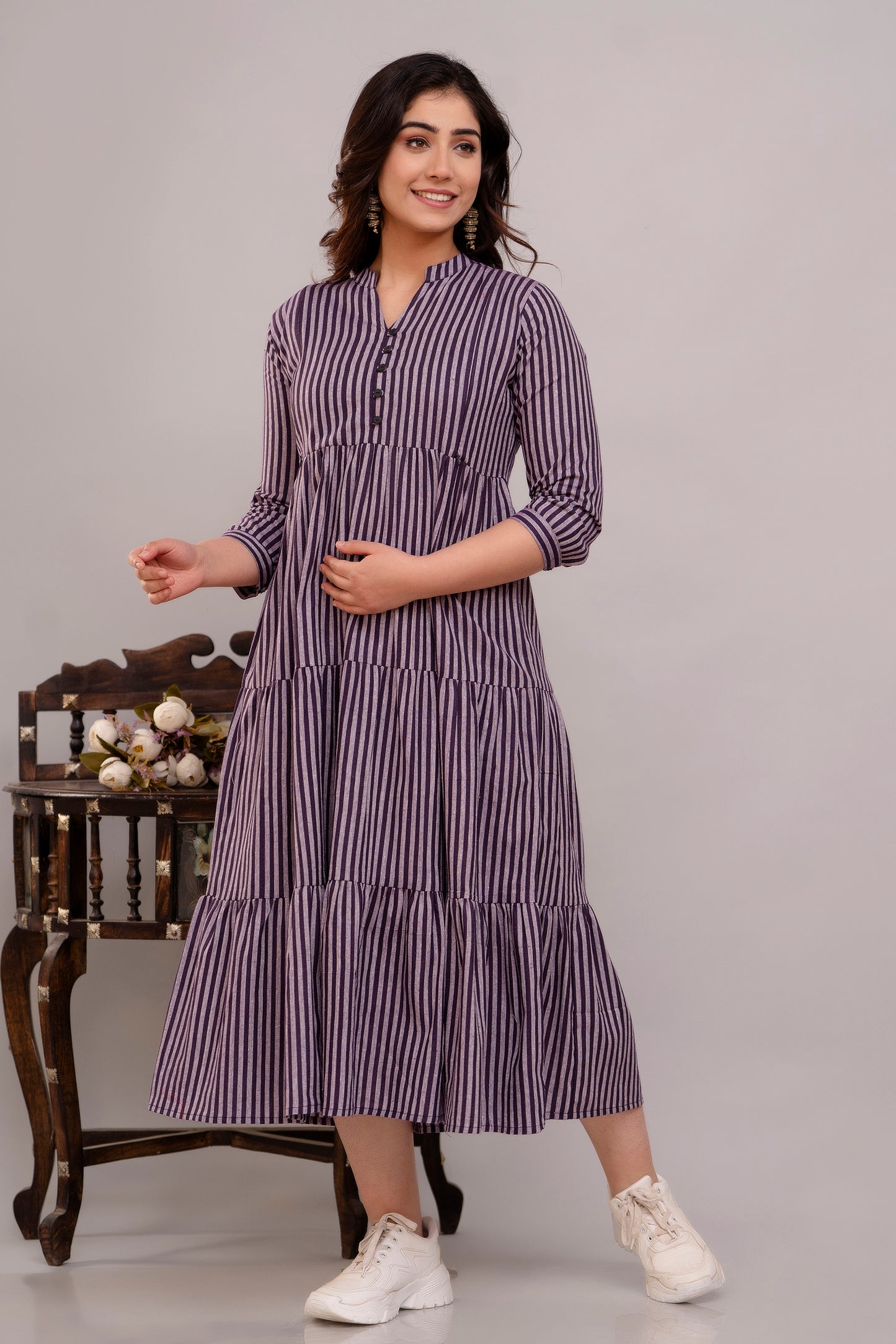 WOMOON Anarkali South Jamuni Cotton Printed Flared Maternity Dress