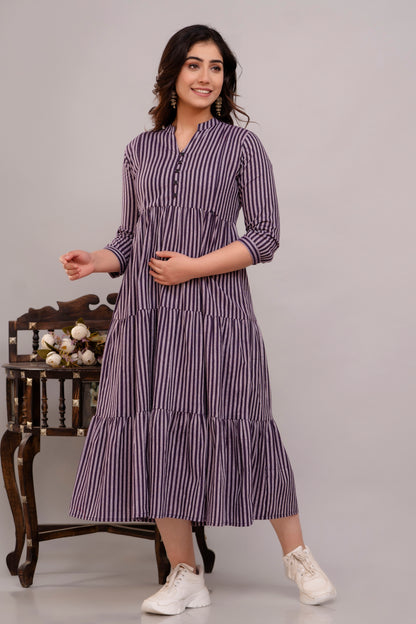 WOMOON Anarkali South Jamuni Cotton Printed Flared Maternity Dress