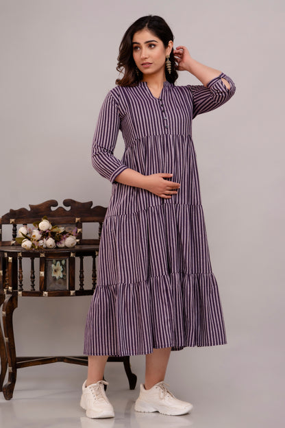 WOMOON Anarkali South Jamuni Cotton Printed Flared Maternity Dress