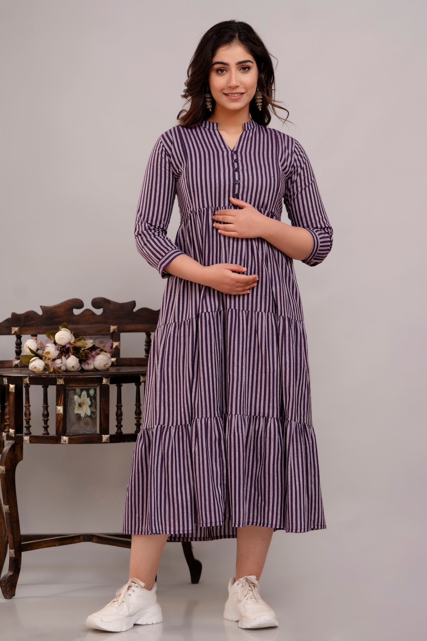 WOMOON Anarkali South Jamuni Cotton Printed Flared Maternity Dress