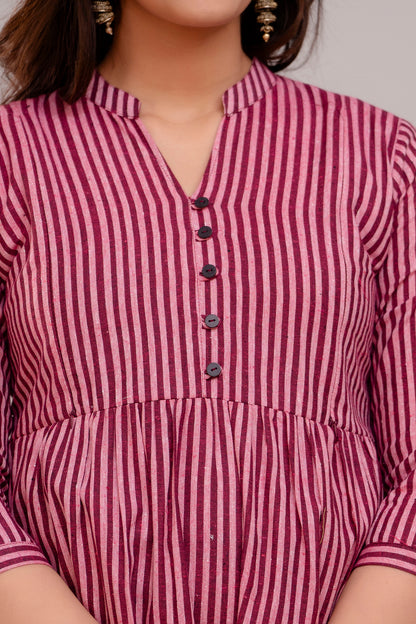 WOMOON Anarkali South Wine Cotton Trendy Flared Maternity Dress