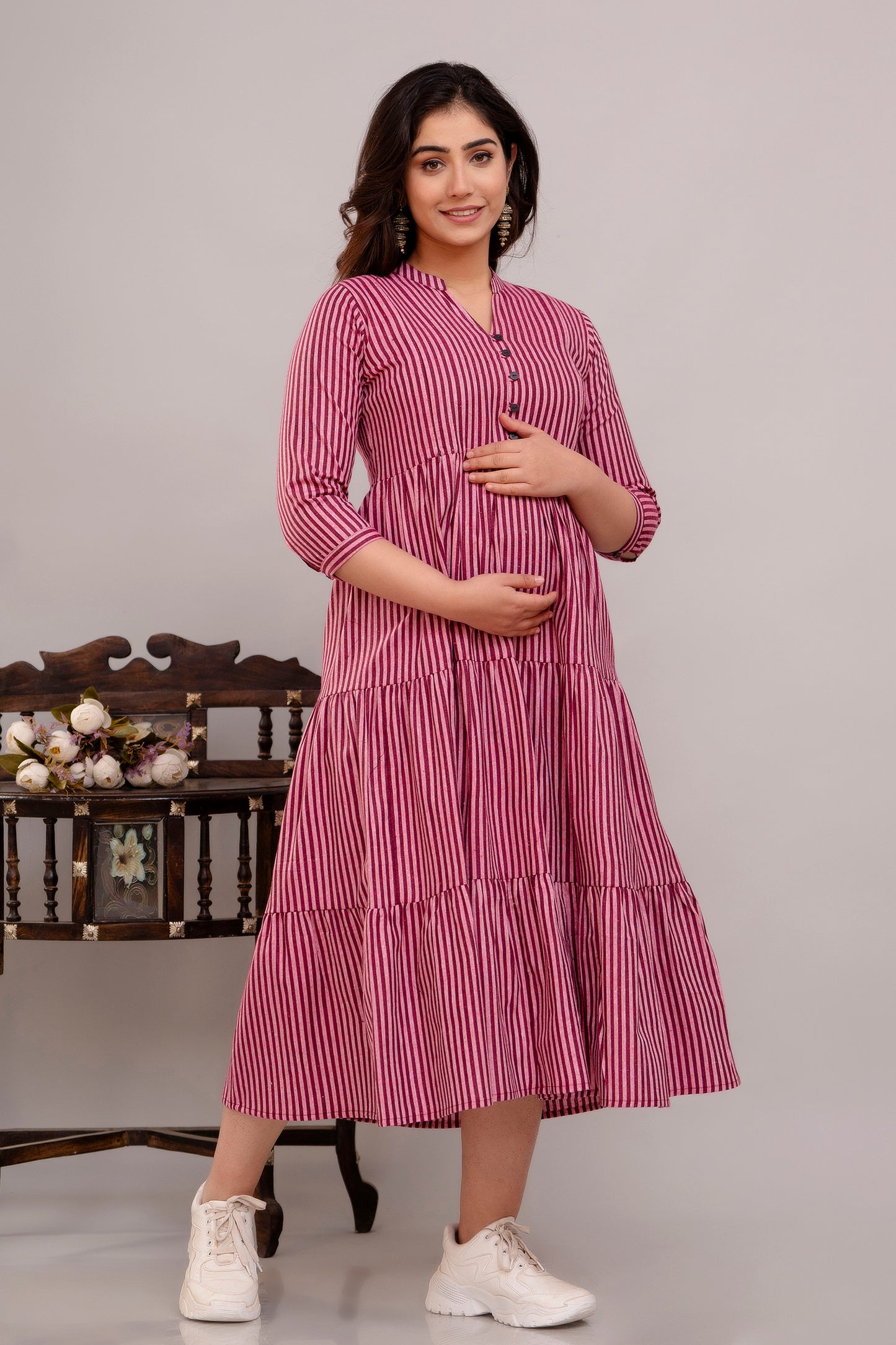 WOMOON Anarkali South Jamuni Cotton Printed Flared Maternity Dress