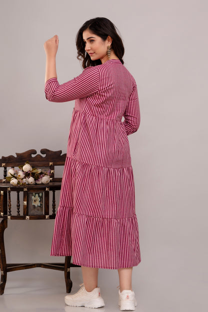 WOMOON Anarkali South Jamuni Cotton Printed Flared Maternity Dress