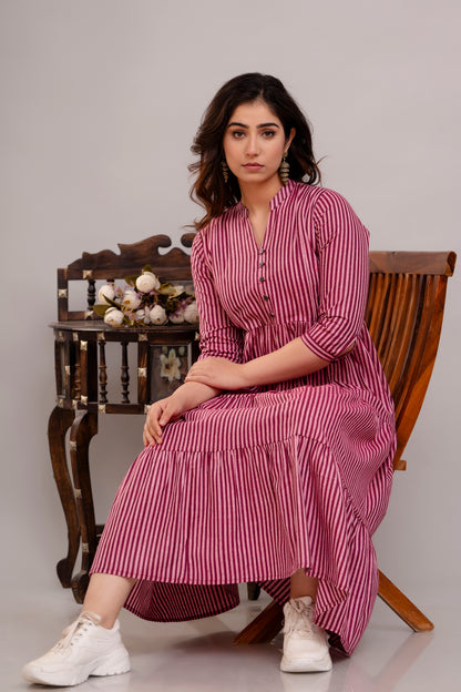 WOMOON Anarkali South Jamuni Cotton Printed Flared Maternity Dress