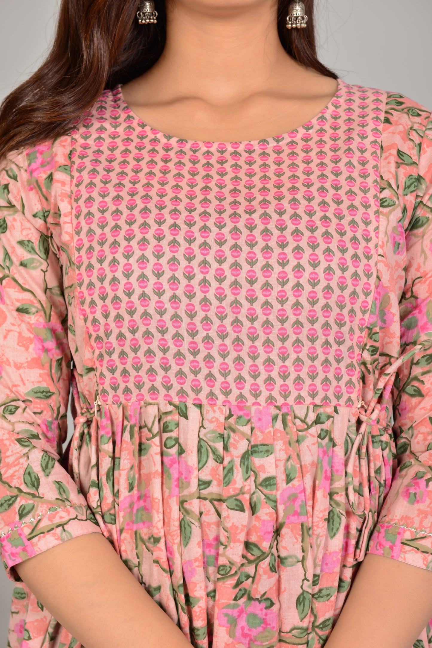 WOMOON Anarkali Peach Pure Cotton Feeding Gown | Maternity Gown For Her