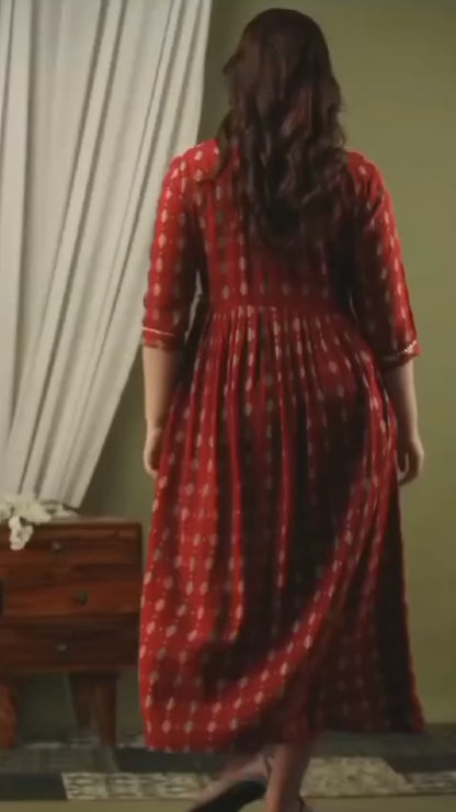 WOMOON Anarkali Maroon Printed Pure Rayon Anarkali Maternity Kurta