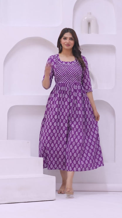 WOMOON Purple printed Maternity and Feeding Gown for her