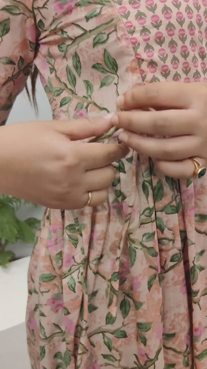 WOMOON Anarkali Peach Pure Cotton Feeding Gown | Maternity Gown For Her