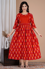 WOMOON Red Maternity Gown Pure Cotton Feeding Maternity Kurta For Her