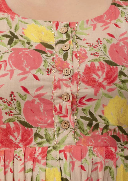 WOMOON Beige Printed Pure Cotton Anarkali Maternity Kurta for her