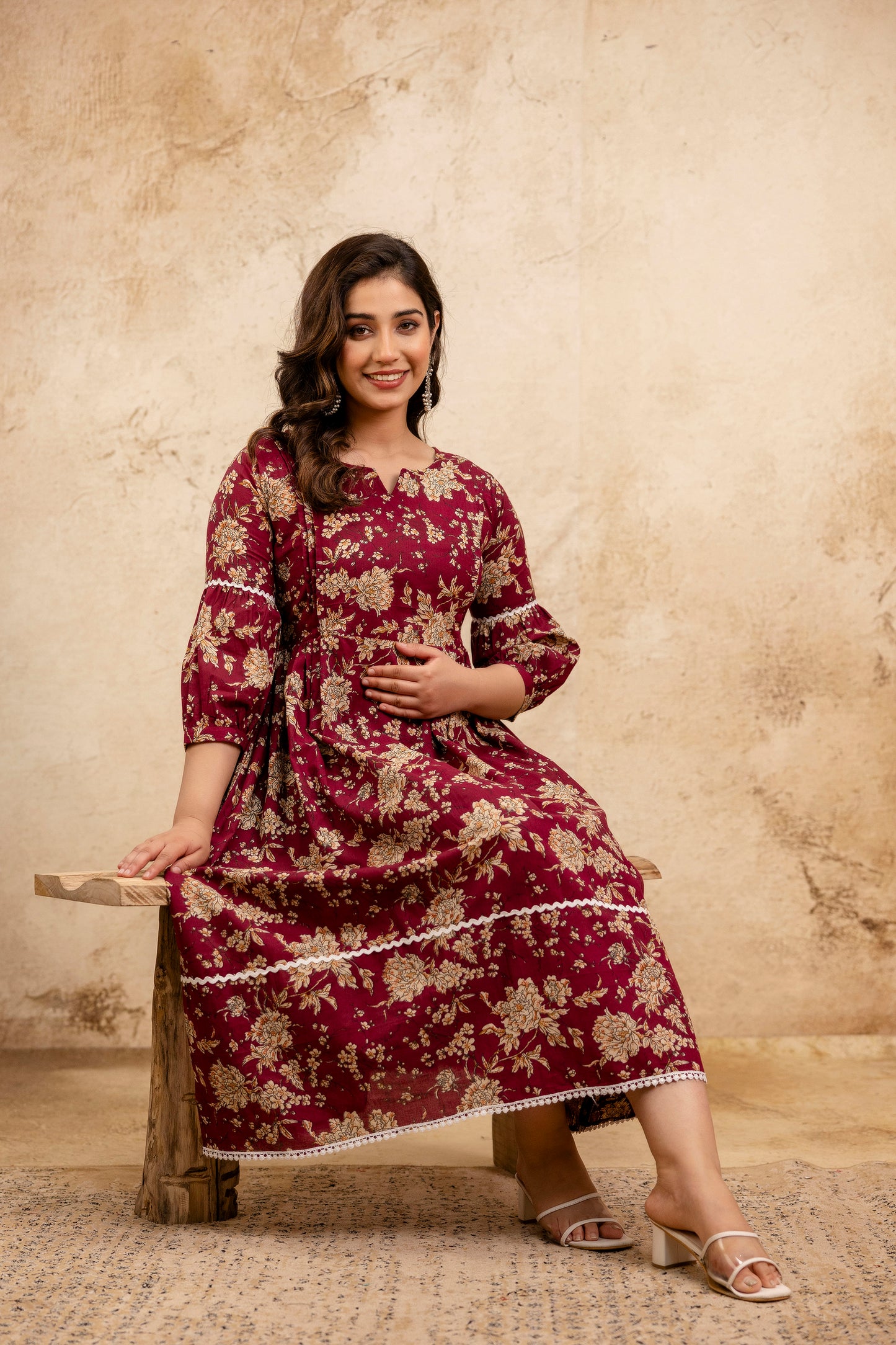 WOMOON flower printed maternity dress Wine