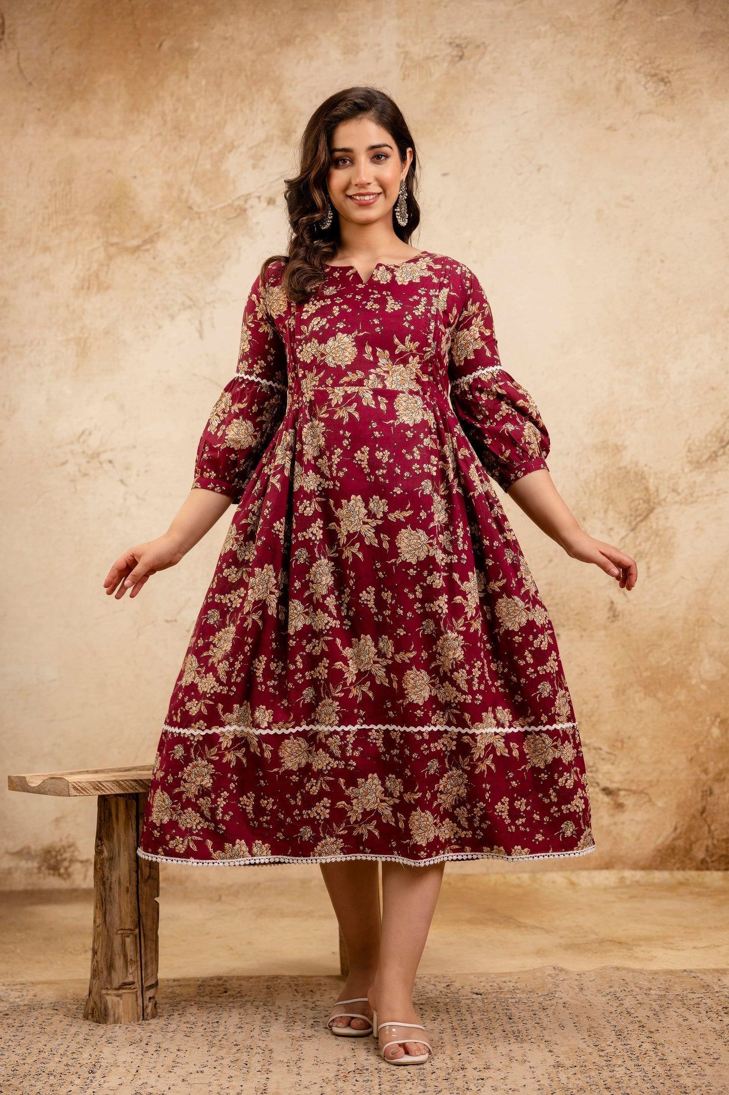 WOMOON flower printed maternity dress Wine