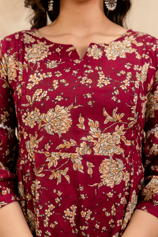 WOMOON flower printed maternity dress Wine