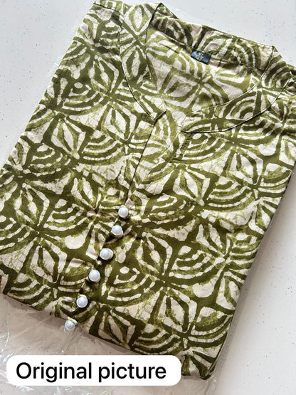 WOMOON Cotton Mehndi Green Batik printed Maternity kurta Salwar Set