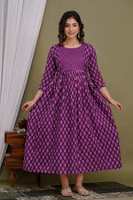 WOMOON Purple Printed Maternity and Feeding Gown For Her