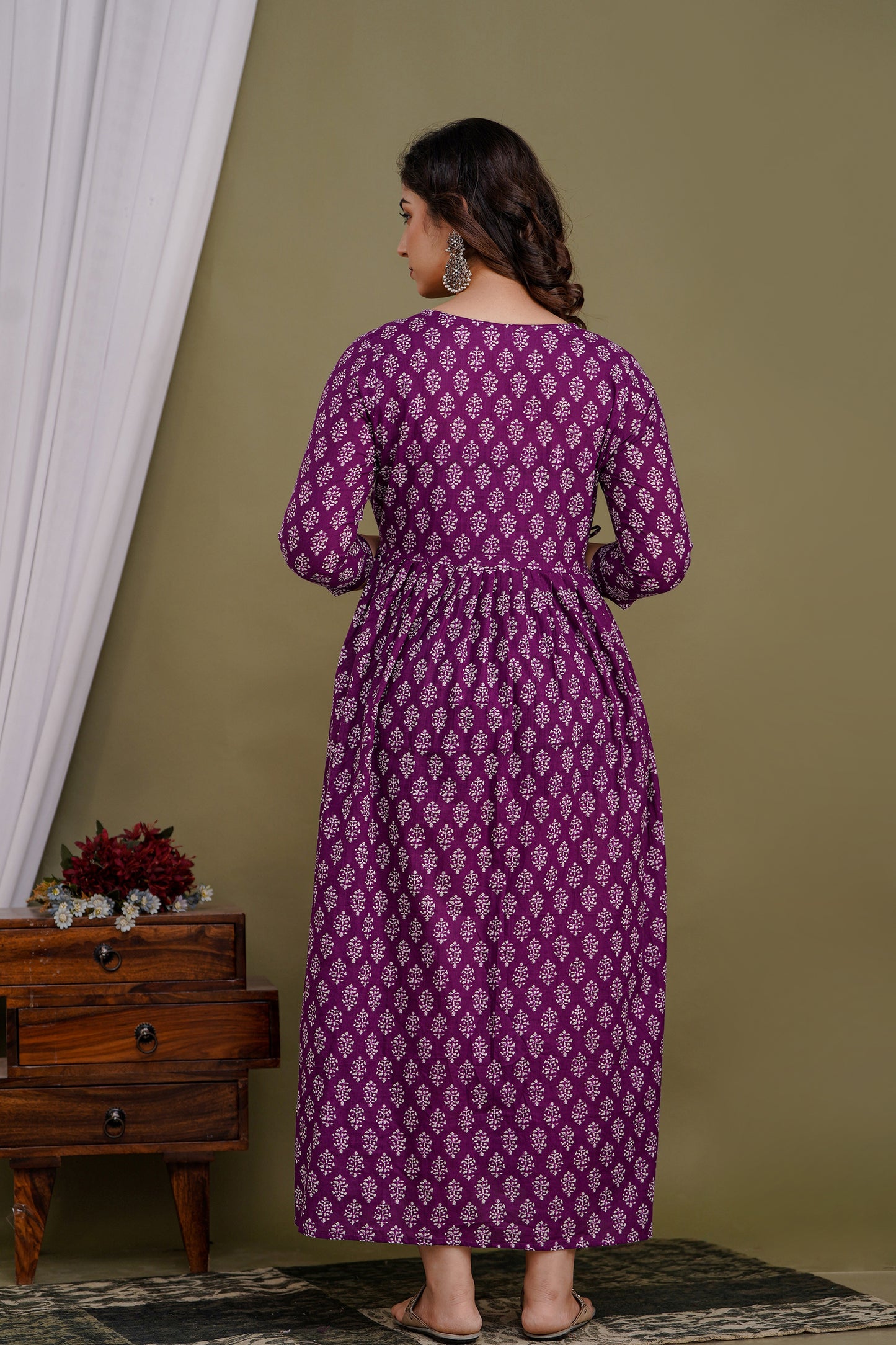 WOMOON Purple printed Maternity and Feeding Gown for her